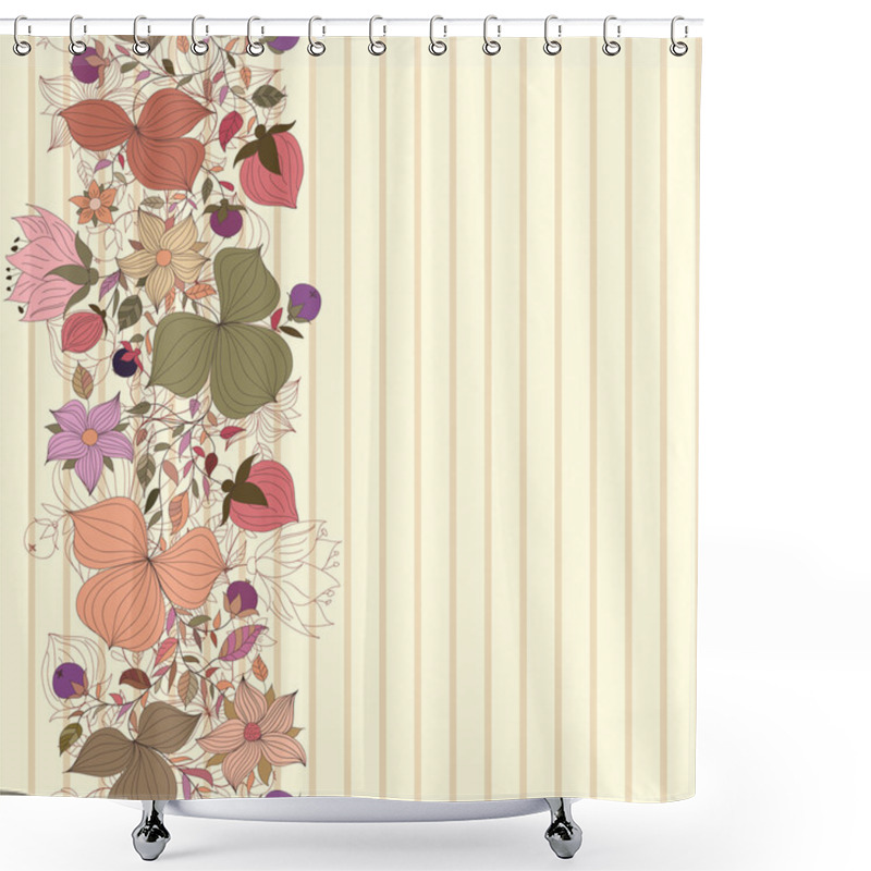 Personality  Vector Seamless Doodle Border Of Flowers And Berries Shower Curtains