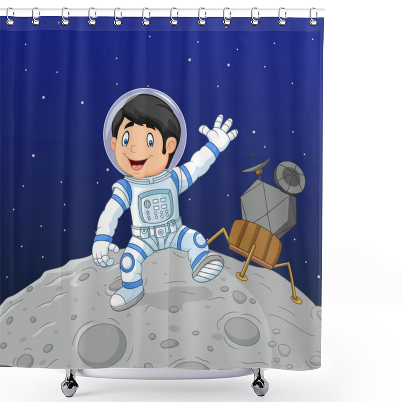 Personality  Vector Illustration Of Cartoon Boy Astronaut On The Moon Shower Curtains