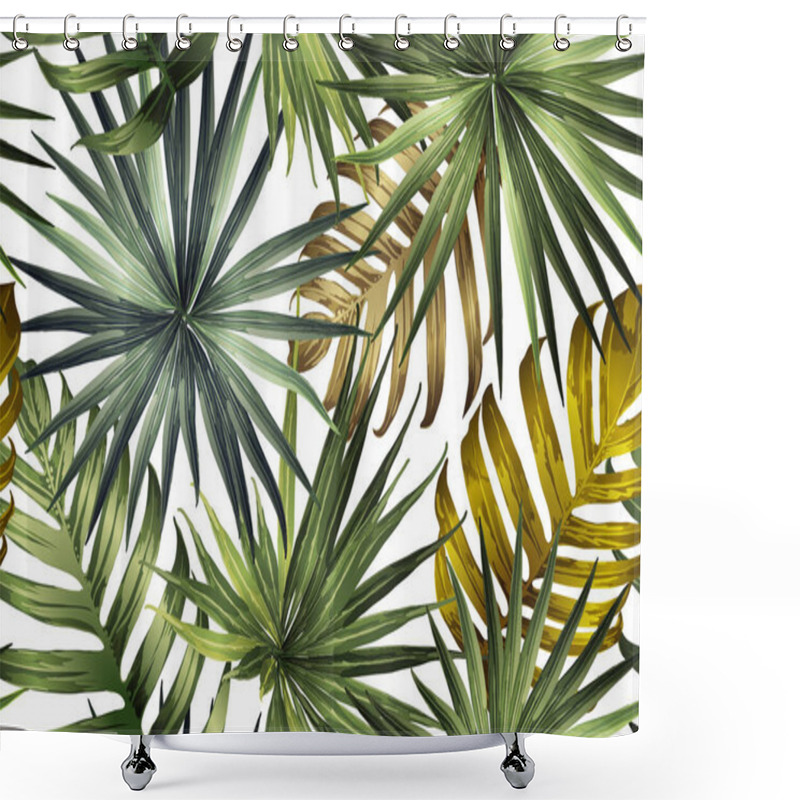 Personality  Green Red Exotic Pattern. Monstera And Hibiscus Flowers Tropical Bouquet.  Saturated Large Floral Swimwear Print. Horizontal Romantic Wild Vector Exotic Tile. Hypernatural Botanic Design. Shower Curtains