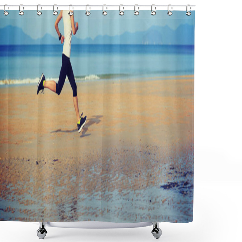 Personality  Young Woman Running On Beach Shower Curtains