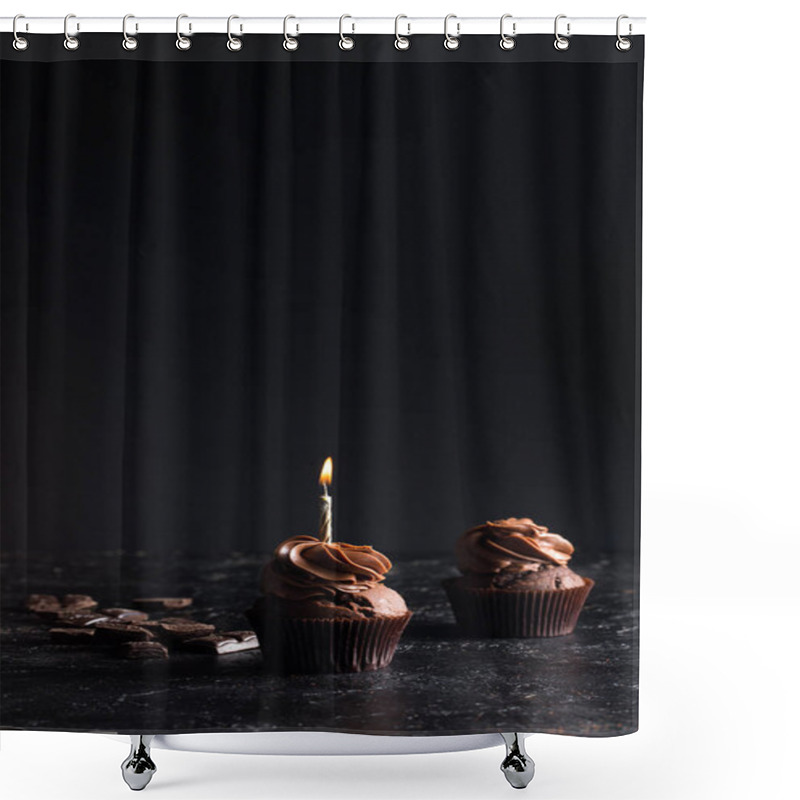 Personality  Chocolate Cupcake With Candle Shower Curtains