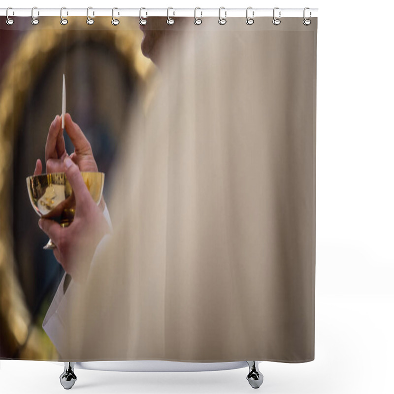 Personality  Priest During A Wedding Ceremony/nuptial Mass (shallow DOF Shower Curtains