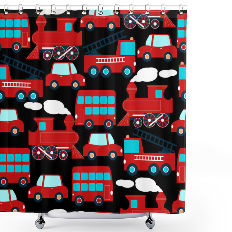 Personality  Cute Red Transport Children In A Seamless Pattern Shower Curtains