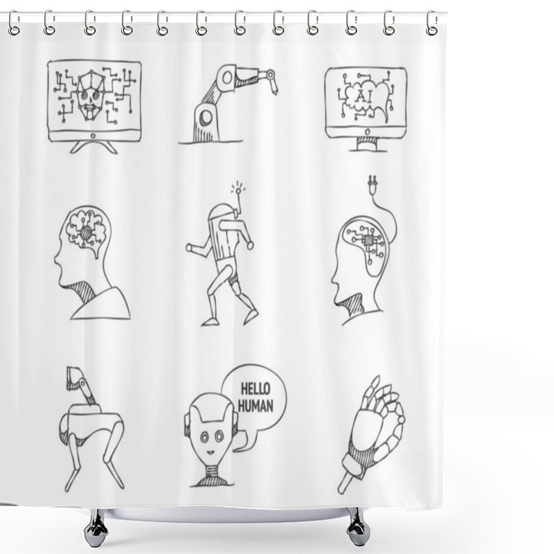 Personality  Artificial Intelligence Concept Icons In Sketch Style. Vector Hand Drawn Doodle Of Industrial Technology. Shower Curtains