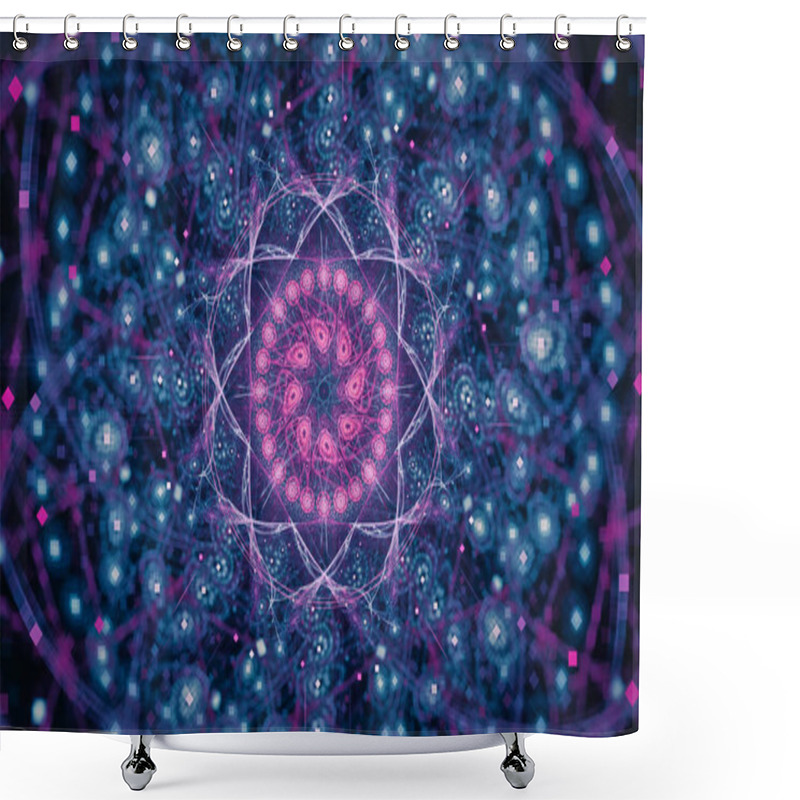 Personality  Fantastic Abstract Symmetrical Flower With Petals Consisting Of A Variety Of Geometric Shapes Of Different Colors On A Black Background Shower Curtains