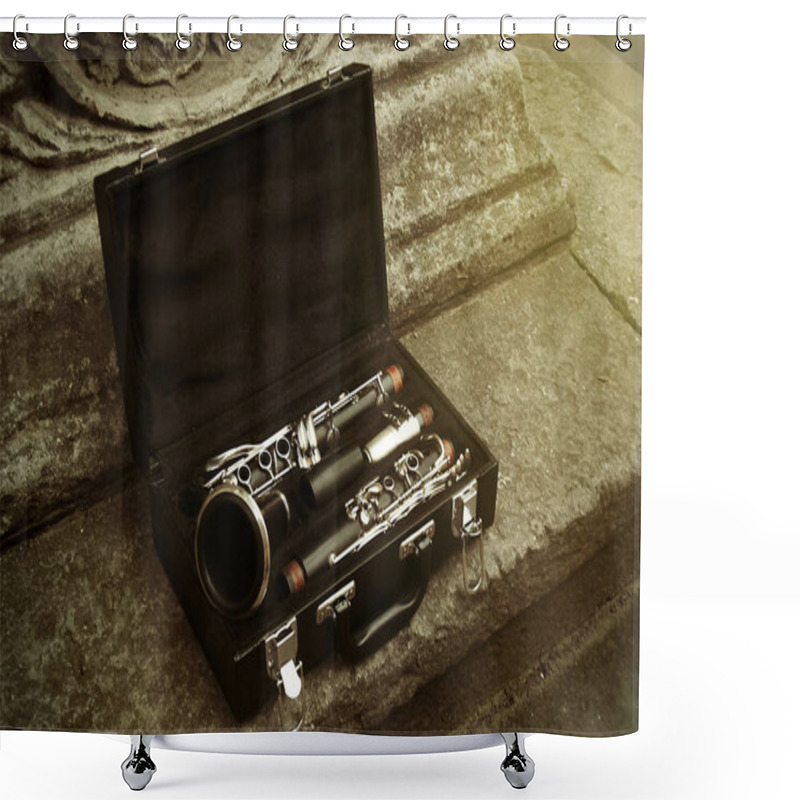 Personality  Beautiful Black And Silver Clarinet Shower Curtains