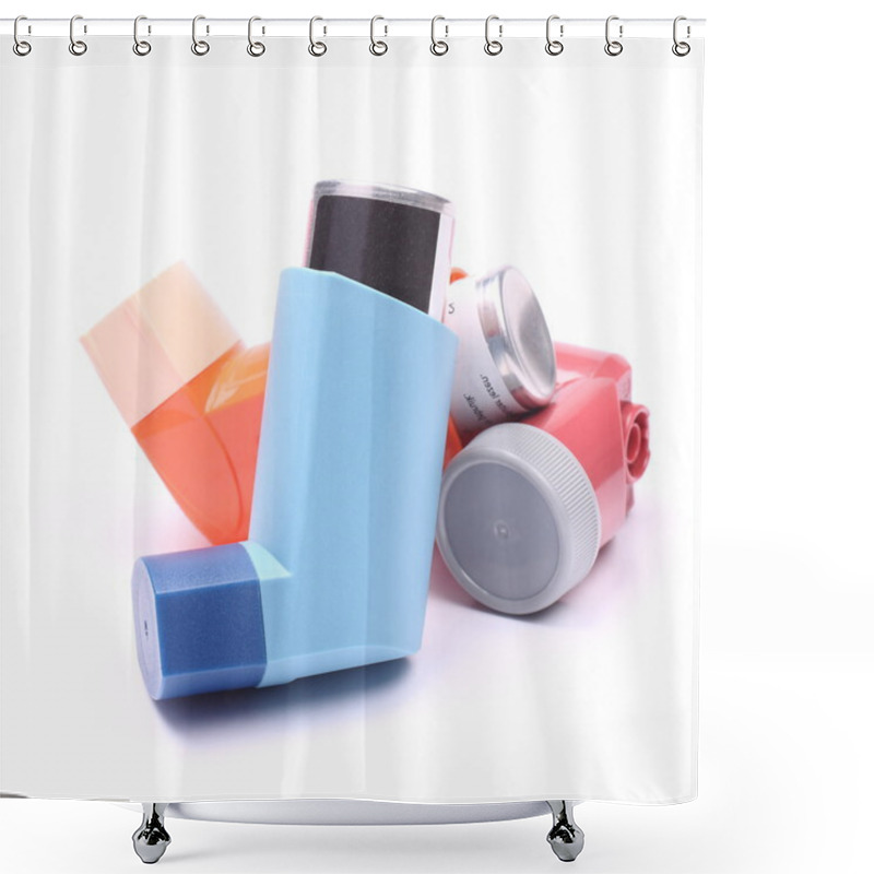 Personality  Asthma Inhalers Isolated Over White Shower Curtains