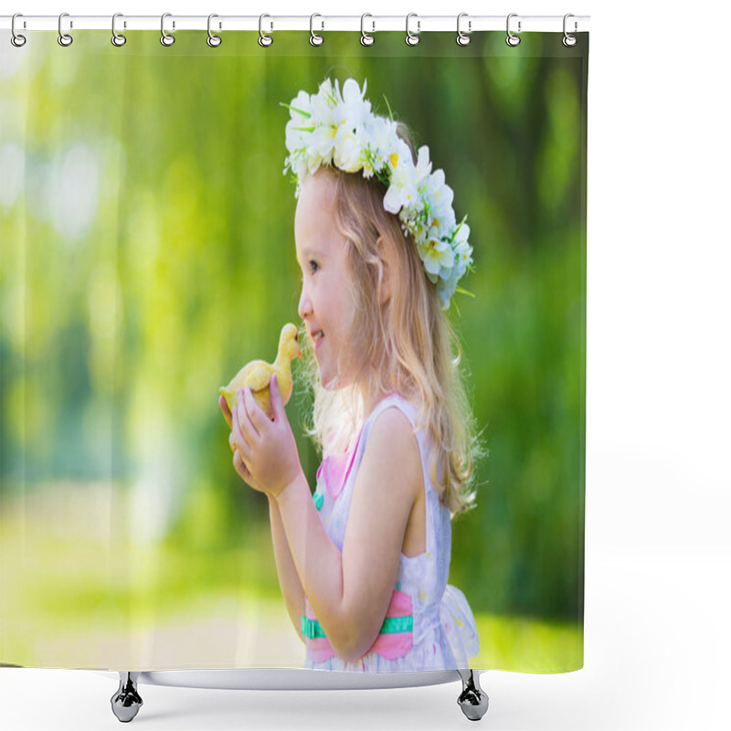 Personality  Little Girl Playing With A Toy Duck Shower Curtains