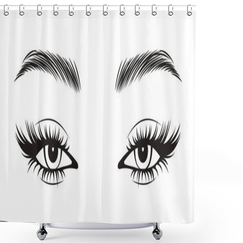 Personality  Black And White Illustration Of Female Eyes With Long Eyelashes And Eyebrows. Beauty Logo, Eyelash Salon Logo Shower Curtains