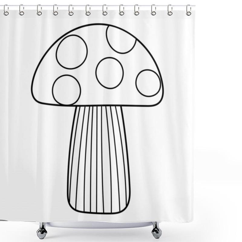 Personality  Doodle Mushroom In Black And White Isolated. Hand Drawn Cute Nature Element For Kids Design In Outline. Great For Apparel, Prints, Stickers. Vector Illustration Shower Curtains