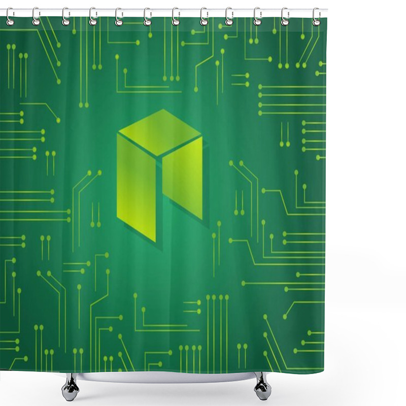 Personality  NEO Bitcoin On Green Background Shower Curtains