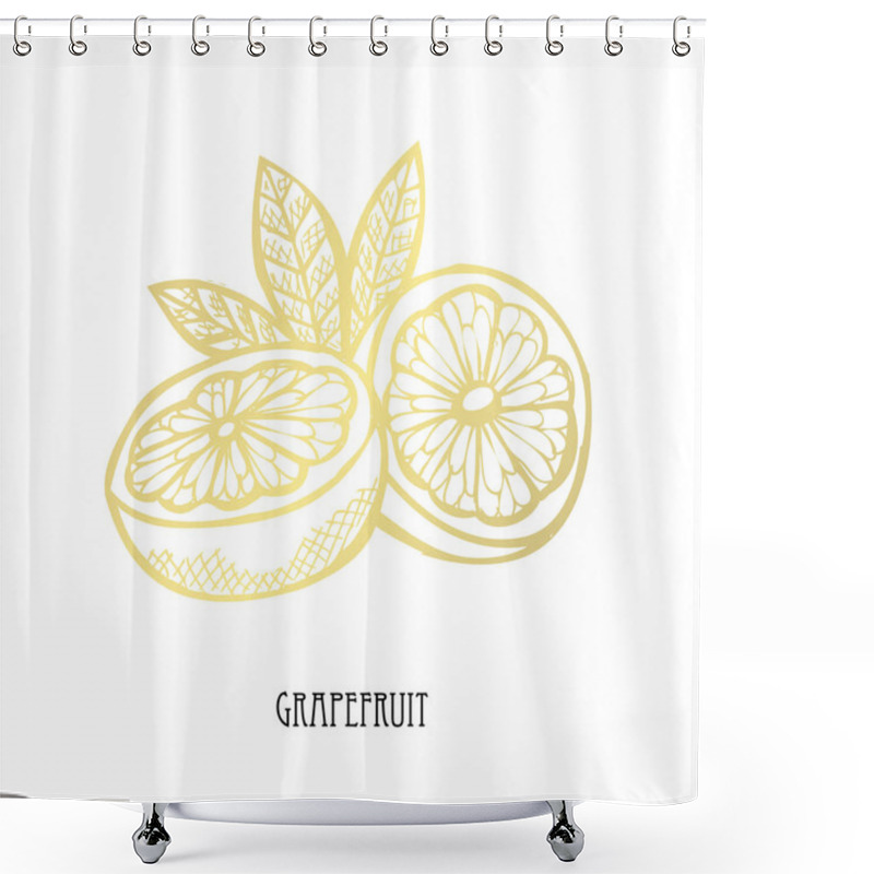 Personality  Hand Drawn Golden Orange, Design Element. Can Be Used For Cards, Invitations, Scrapbooking, Print, Fabric, Manufacturing, Food Themes. Food Theme. Golden Fruits Shower Curtains