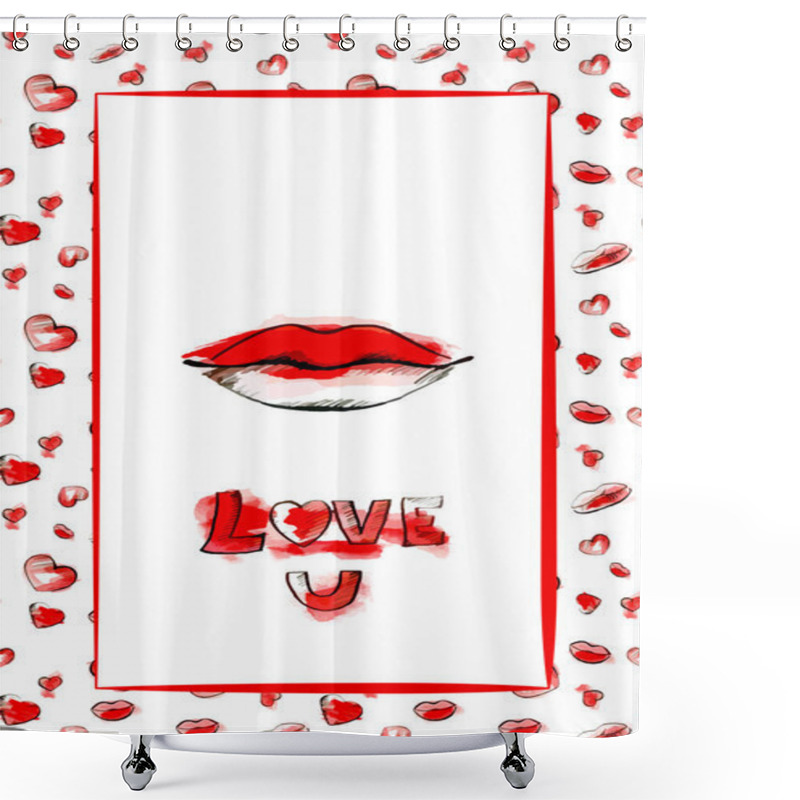 Personality  Gift Card Design With Hearts, Flower And Kisses, Love You.  Shower Curtains