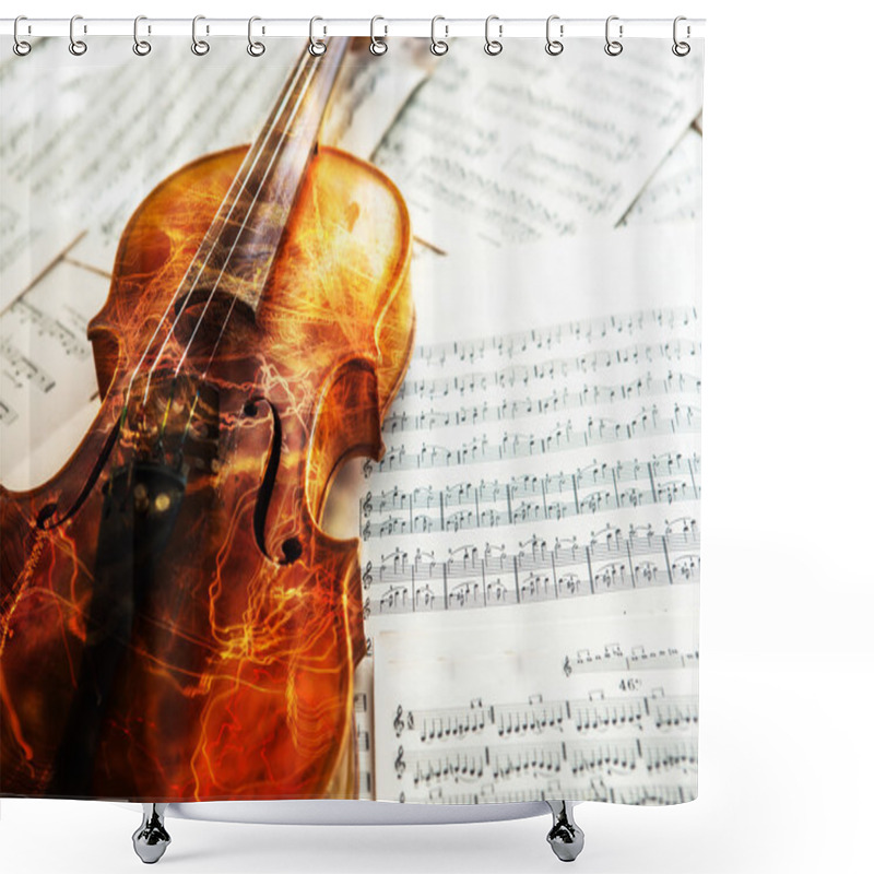 Personality  Old Violin Lying On The Sheet Of Music Shower Curtains