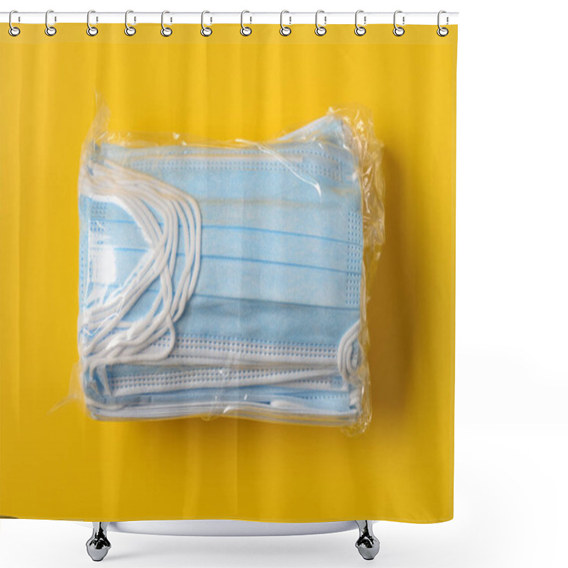 Personality  Pack Of Medical Face Masks On A Yellow Background Shower Curtains