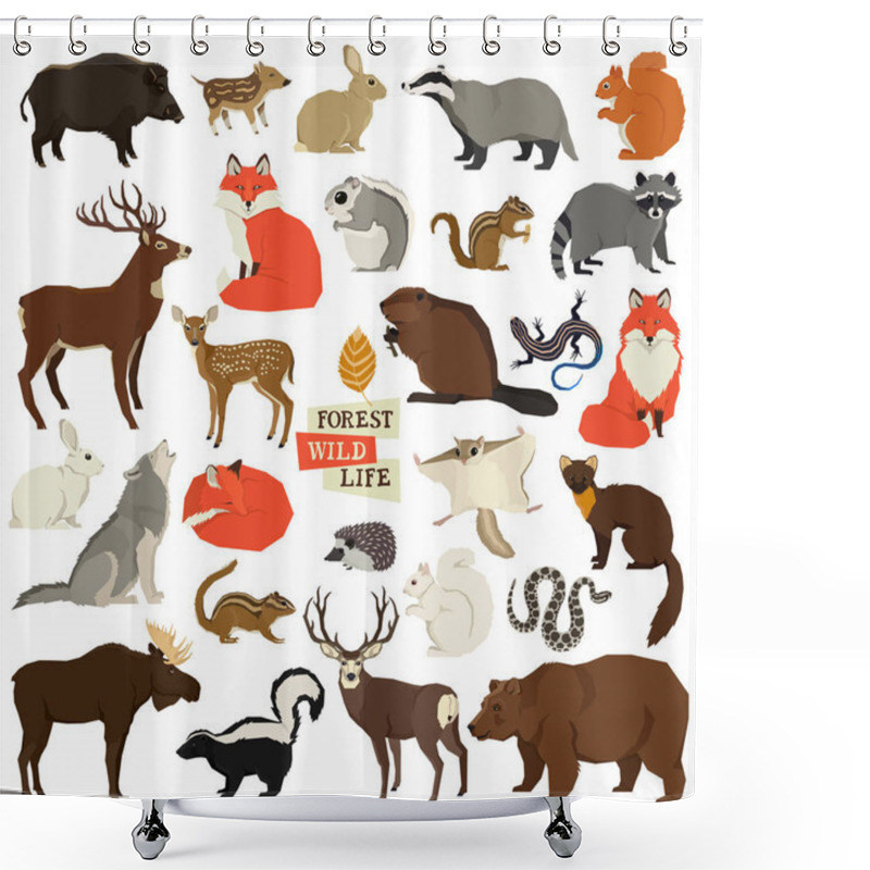 Personality  Vector Illustrations Of The Wild Animals Forest Wildlife Isolated Objects Geometric Style Shower Curtains