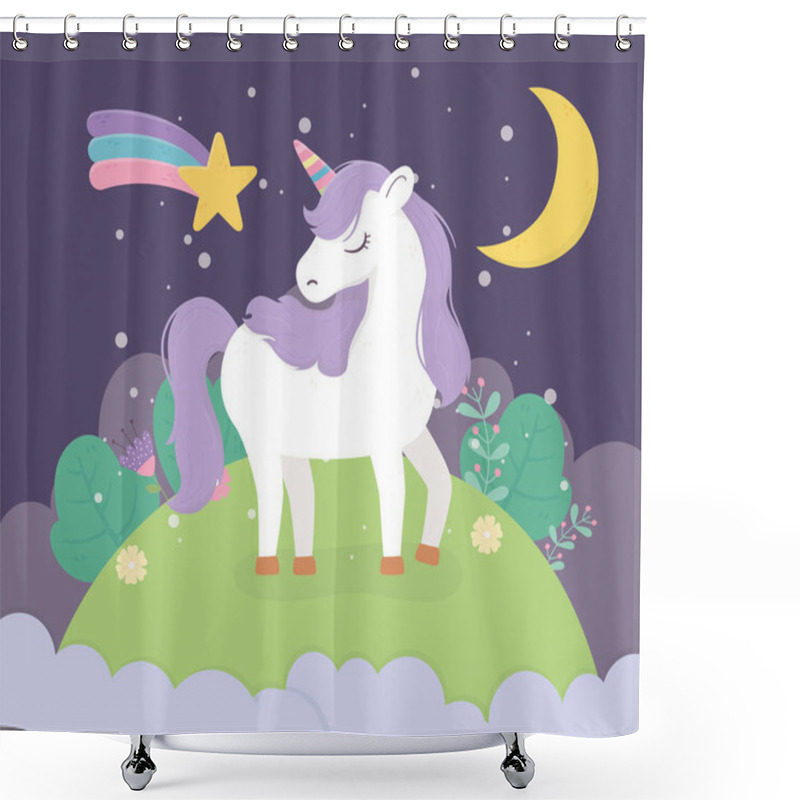 Personality  Unicorn Field Moon Night Star Fantasy Magic Dream Cute Cartoon Shower Curtains