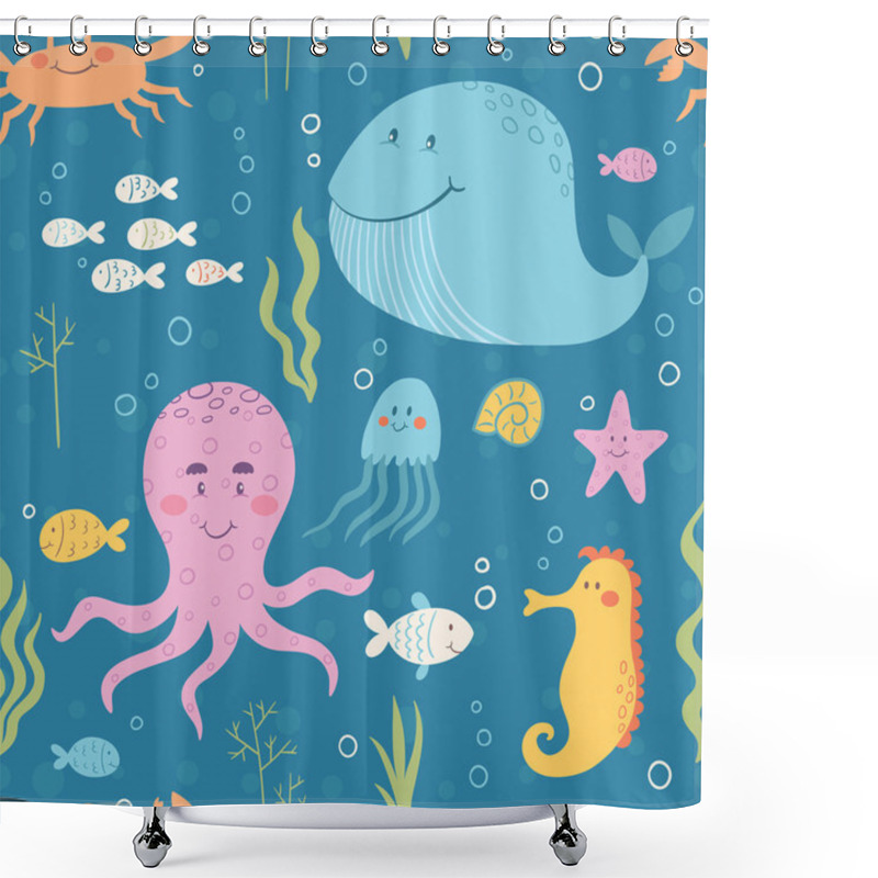 Personality  Sea Animals Vector Seamless Pattern Shower Curtains