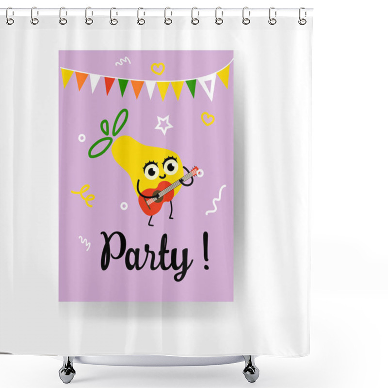 Personality  Fruit Holiday Party Banners Set With Different Ripe Fruits And Cherries Dancing, Drinking Cocktails And Having Fun. Shower Curtains