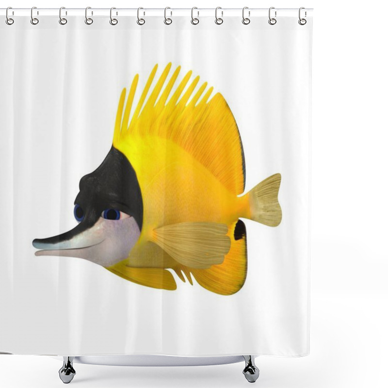 Personality  Three-dimensional Illustration Of A Cartoon Aquarium Fish Forcipiger Flavissimus Shower Curtains