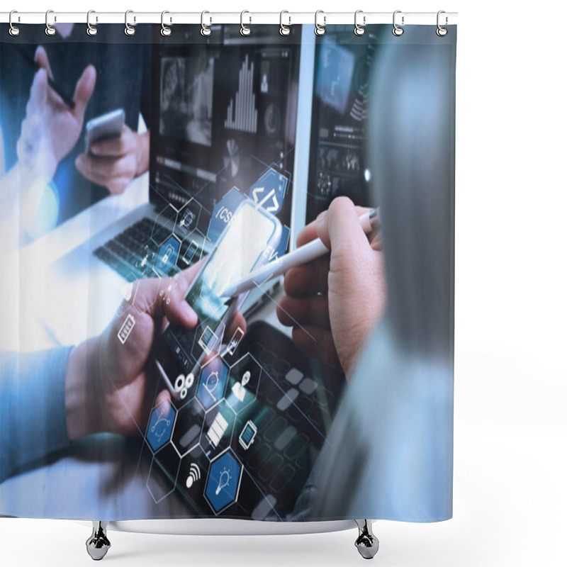 Personality  Coding Software Developer Work With Augmented Reality Dashboard Computer Icons Of Scrum Agile Development And Code Fork And Versioning With Responsive Cybersecurity.Business Team Meeting Present.  Shower Curtains