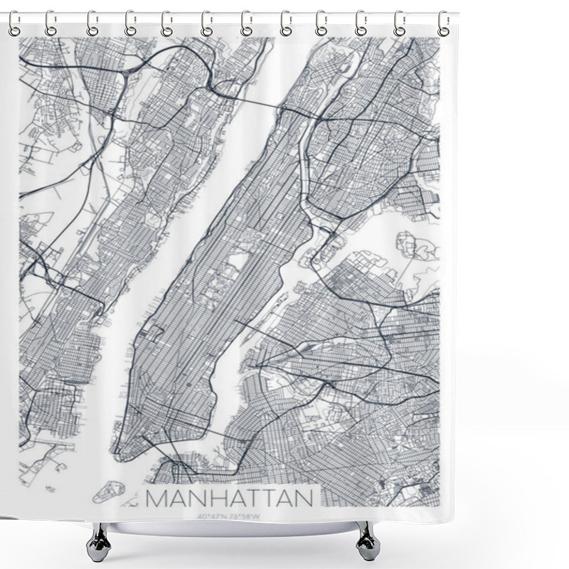 Personality  Detailed Borough Map Of Manhattan New York City, Vector Poster Or Postcard For City Road And Park Plan Shower Curtains