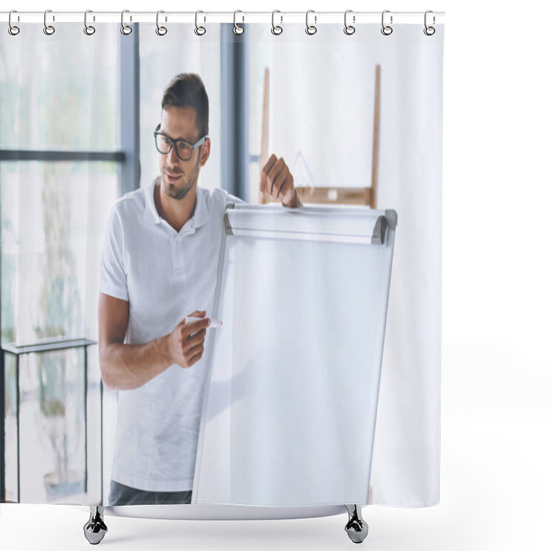 Personality  Businessman Making Presentation Shower Curtains