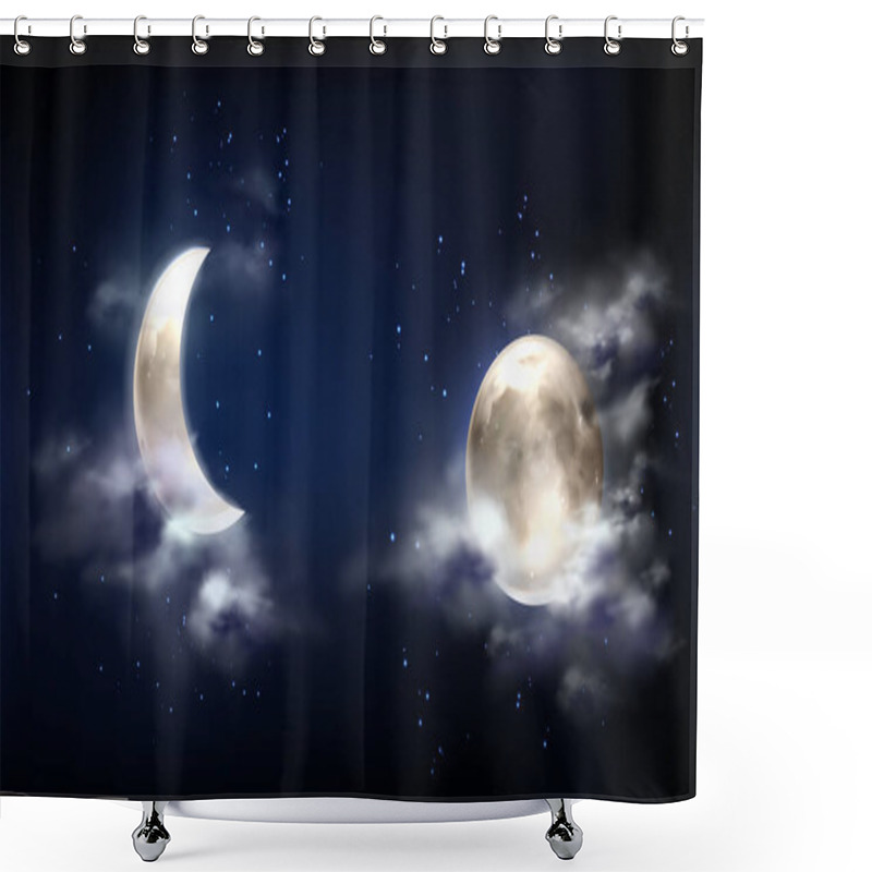 Personality  Full Moon And Crescent In Night Sky With Clouds Shower Curtains