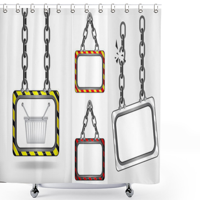 Personality  Shopping Basket On Chain Hanged Board Collection Vector Shower Curtains