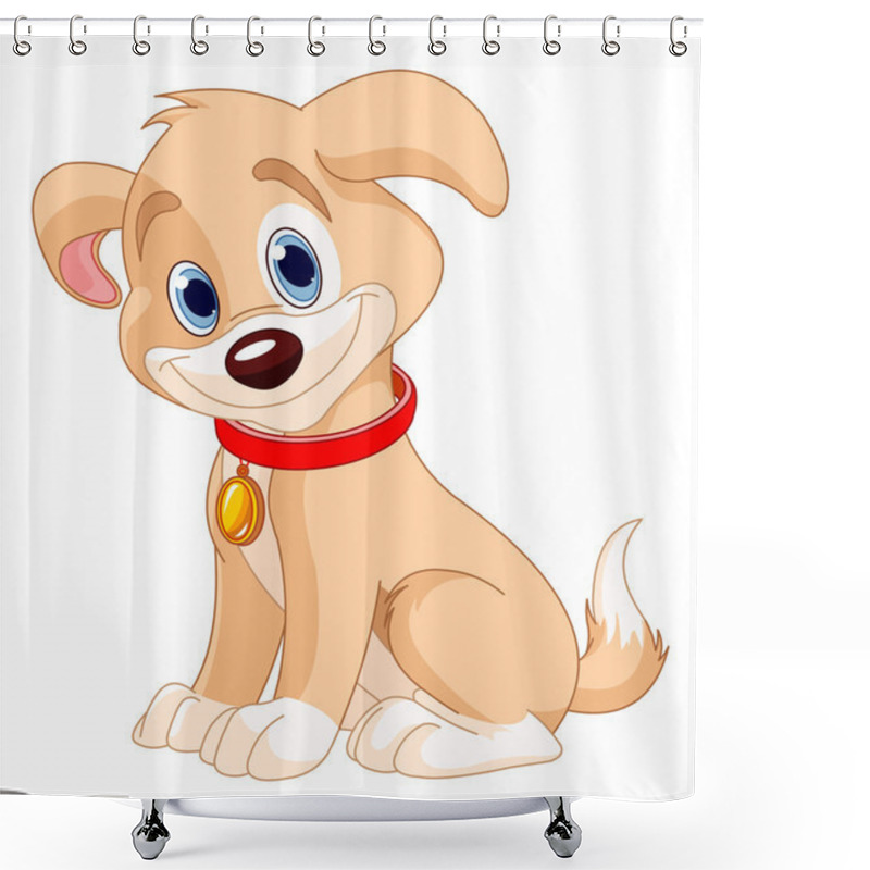 Personality  Cute Puppy Wearing Red Collar Shower Curtains