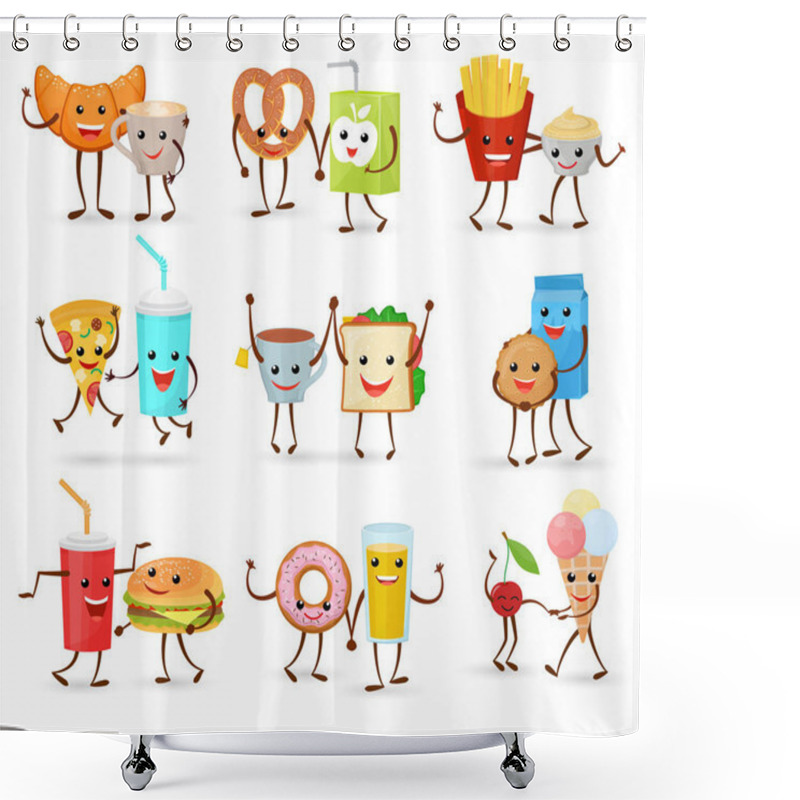 Personality  Food Kawaii Vector Cartoon Expression Characters Of Fastfood Hamburger Loving Doughnut Emoticon Illustration Valentines Set Of Burger Emotion Kissing Coffee Emoji In Love Isolated On White Background Shower Curtains