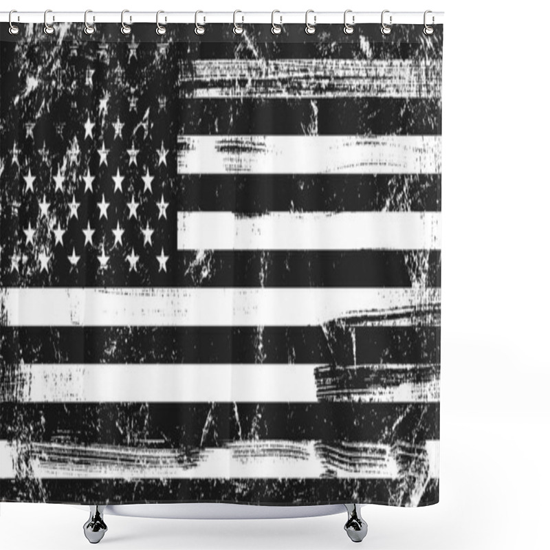 Personality  Grunge USA Flag. Original Proportions, Black And White Version. Shower Curtains