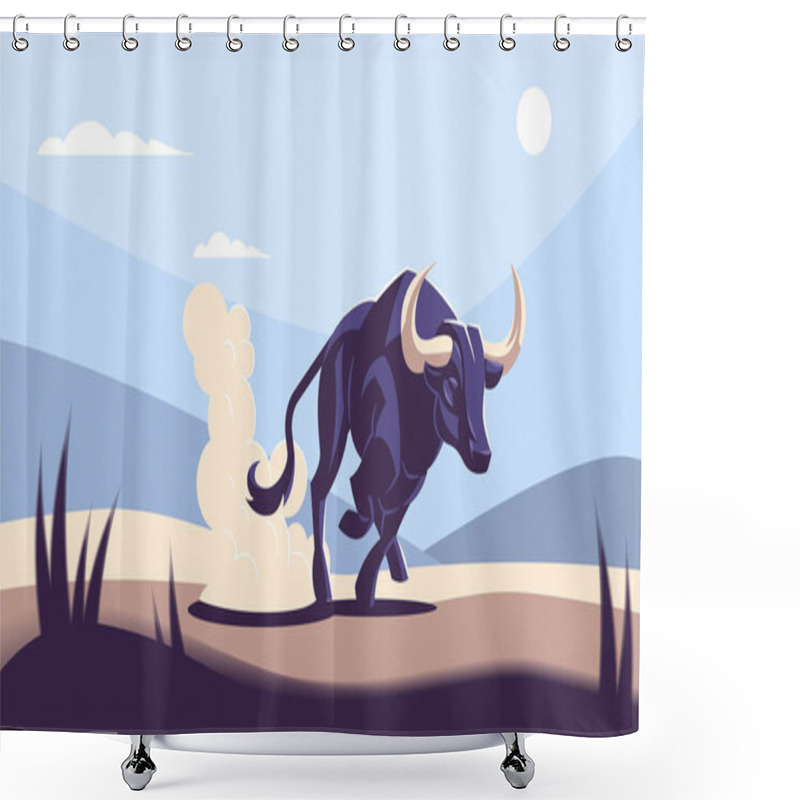 Personality  Bull With Big Horns. Shower Curtains