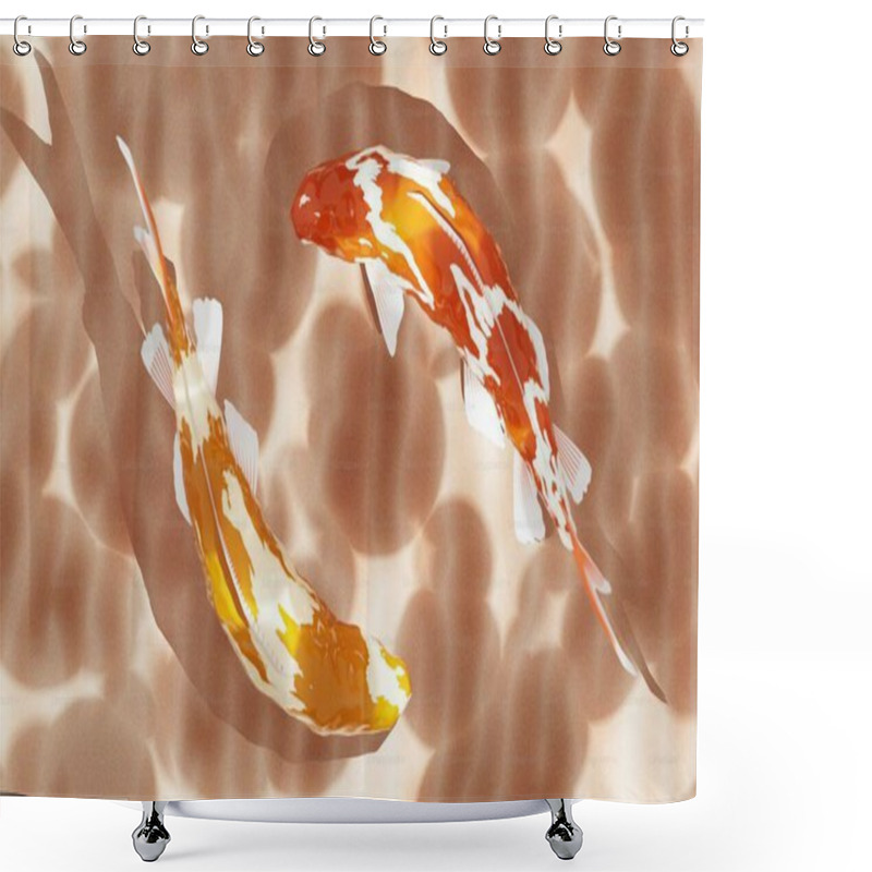 Personality  Two Vibrant Koi Fish Swimming Gracefully In A Rippling Pond. Shower Curtains