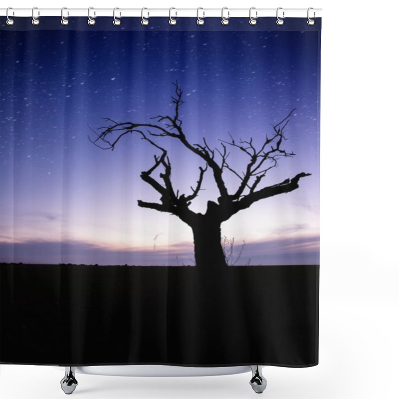 Personality  Starry Sky Over Lonely Tree Silhouette Shower Curtains