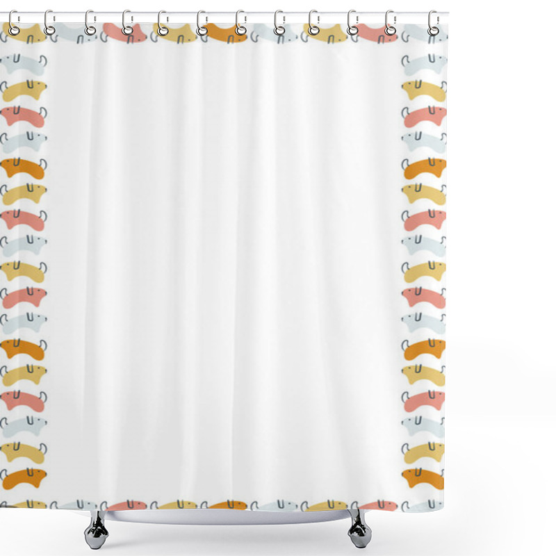 Personality  Cute Doodle Dogs Frame With Text Place. Domestic Animal On White Background Border With Empty Space For Your Text. Baby Shower Design Shower Curtains