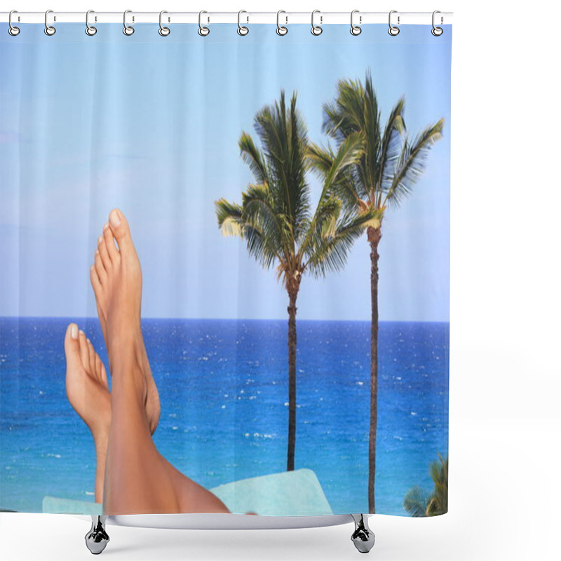 Personality  Woman Feet Overlooking A Tropical Ocean Shower Curtains