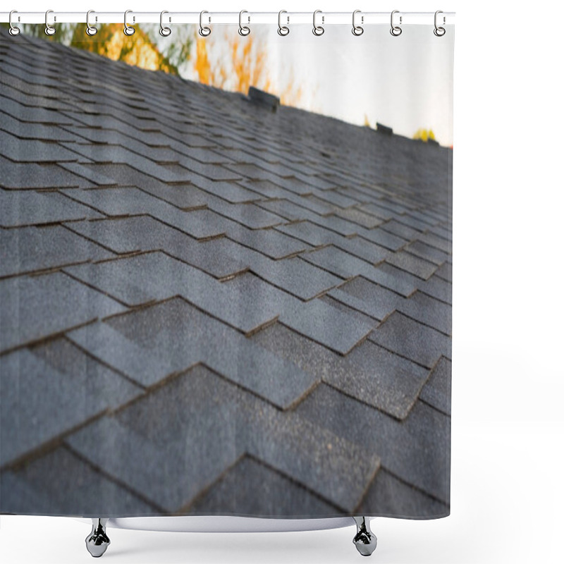 Personality  Close Up View On Asphalt Roofing Shingles  Shower Curtains