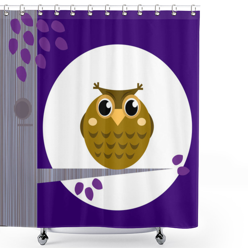 Personality  Cute Halloween Owl On Tree Branch With Full Moon Behind Shower Curtains