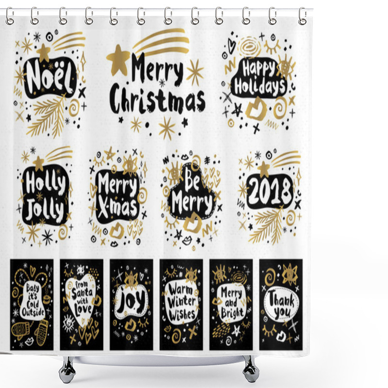 Personality  Merry Christmas Happy New Year Sketch Style Shower Curtains