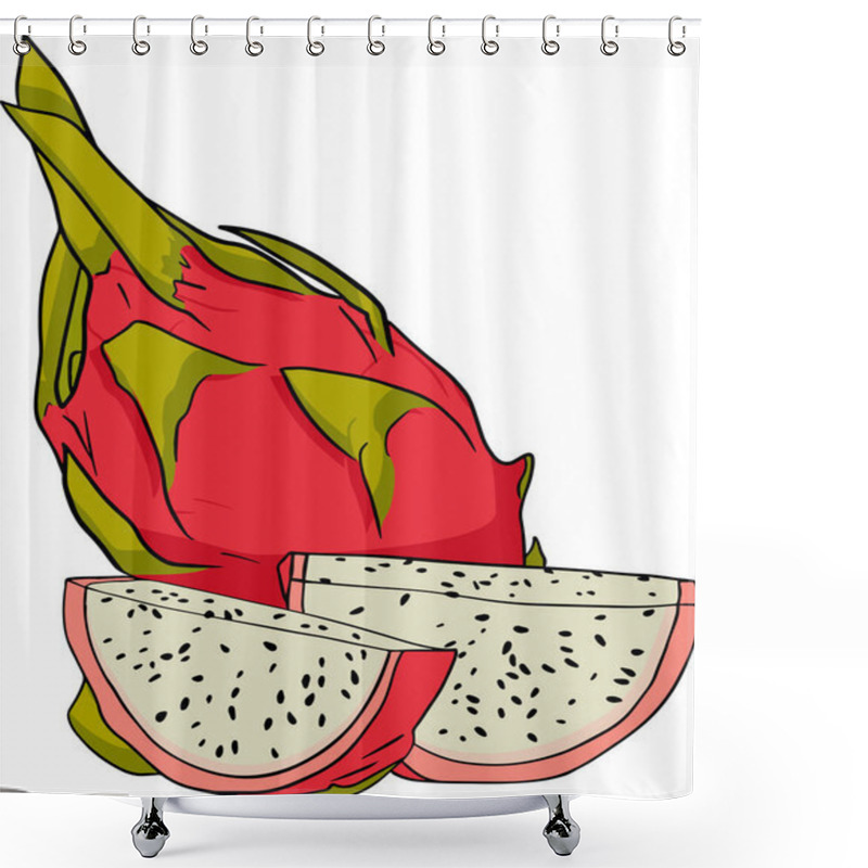 Personality  Vector Hand Drawn Set Of Pitaya. Dragon Fruit Illustration. Delicious Tropical Vegetarian Objects. Use For Restaurant, Menu, Smoothie Bowl, Market, Store, Party Decoration, Meal Shower Curtains