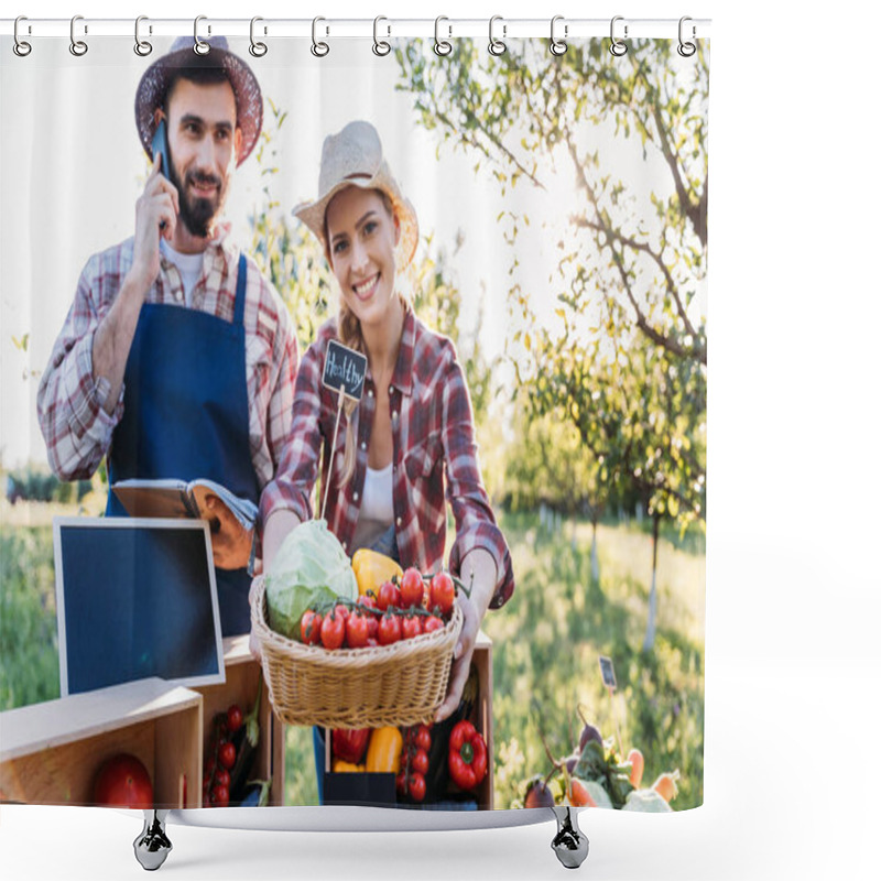 Personality  Farmers Selling Veggies At Market Shower Curtains