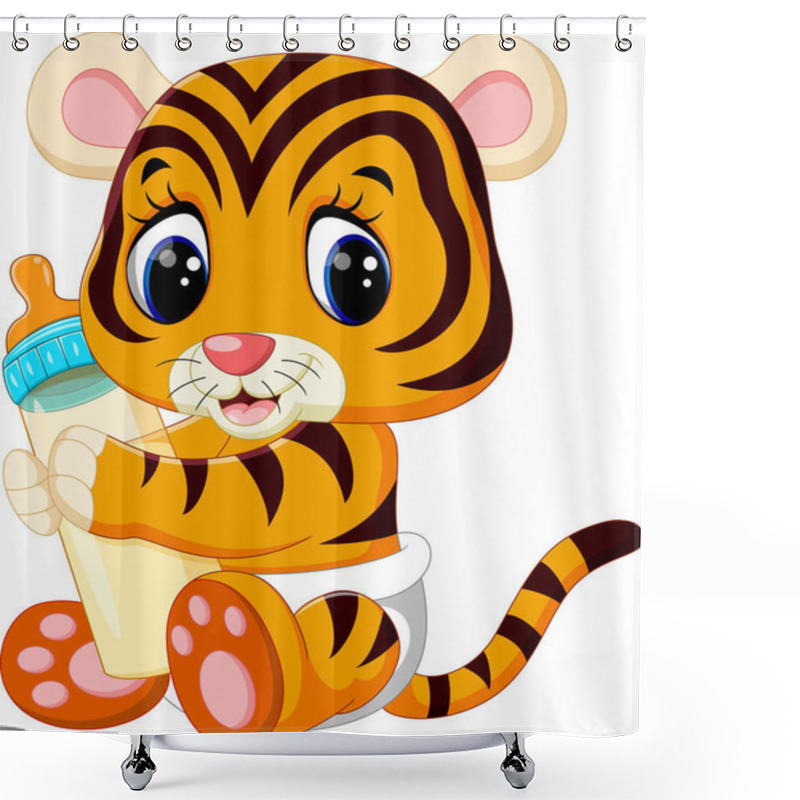 Personality  Illustration Of Cute Baby Tiger Shower Curtains