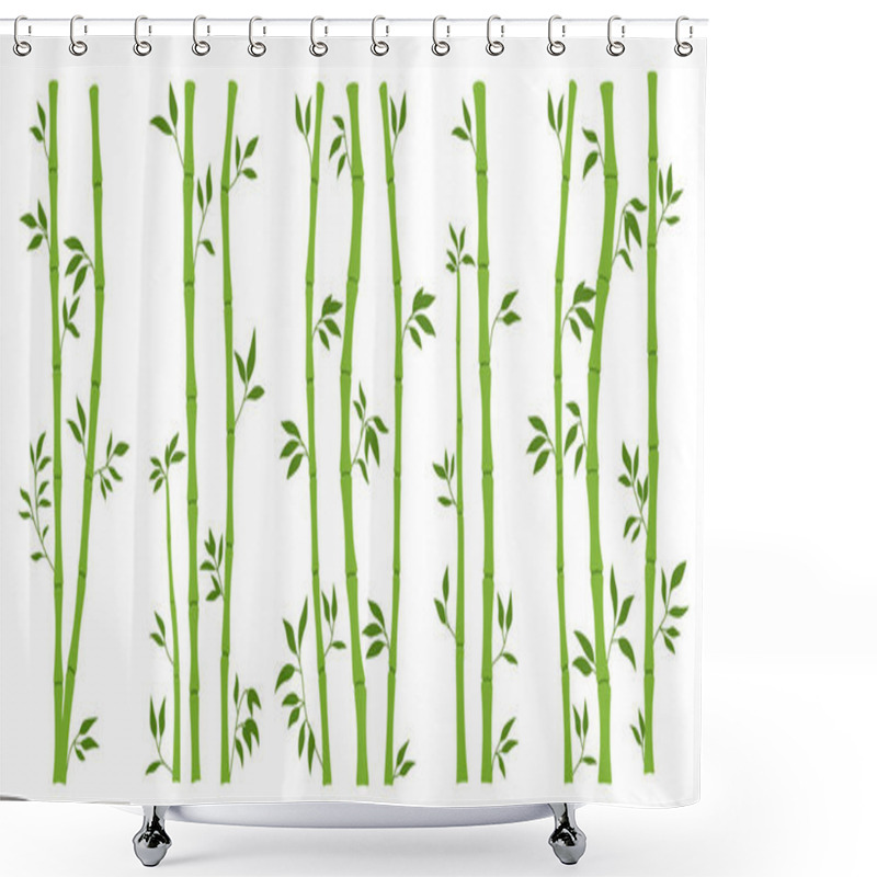 Personality  Bamboo Green Stem Bundle And Leaf Borders Set. Exotic Decoration Elements Fresh Plant, Rain Forest Greenery Flat Style. Painted Asian Traditional Tree Leaves And Sticks Branches Bamboo Collection Shower Curtains