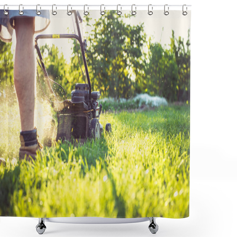 Personality  Young Man Mowing The Grass Shower Curtains