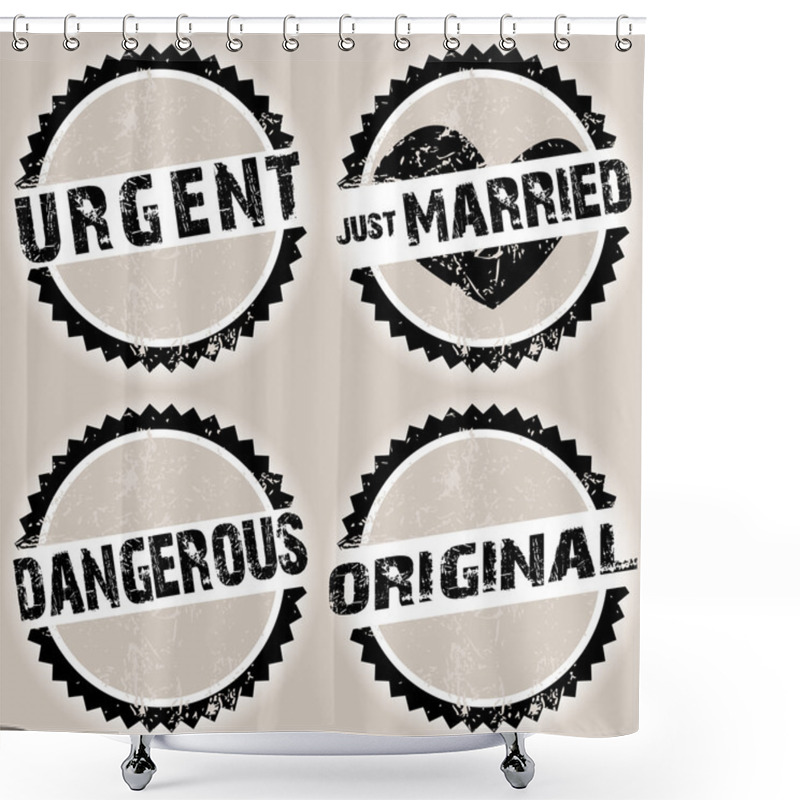 Personality  Black Grunge Stamps With Random Texts Shower Curtains