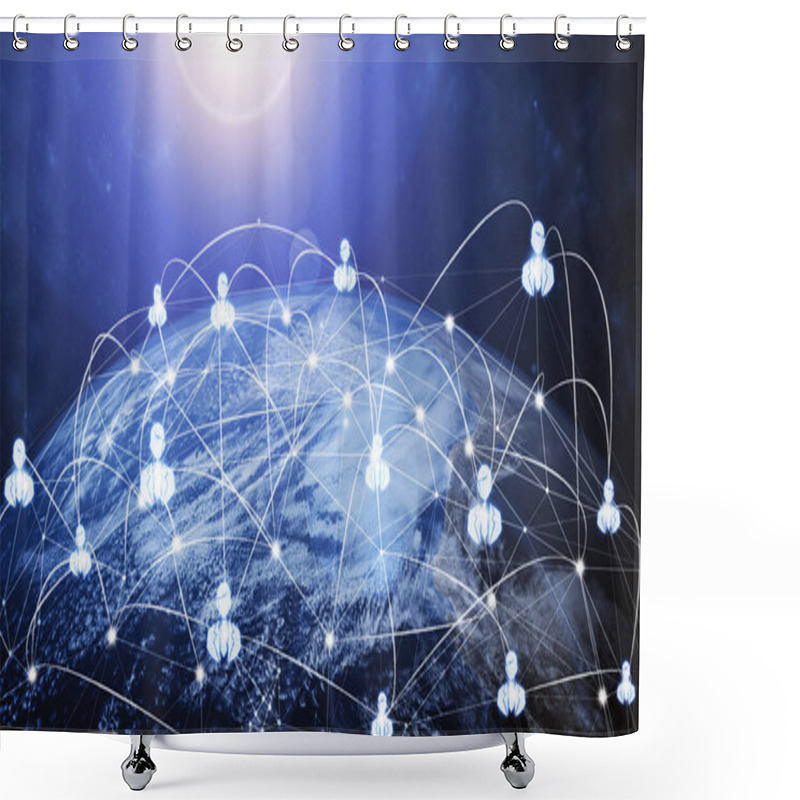 Personality  3D Illustration Global Modern Creative Communication And Internet Network Map Shower Curtains