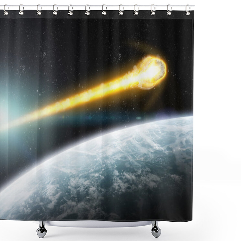 Personality  Asteroids Over Planet Earth Shower Curtains