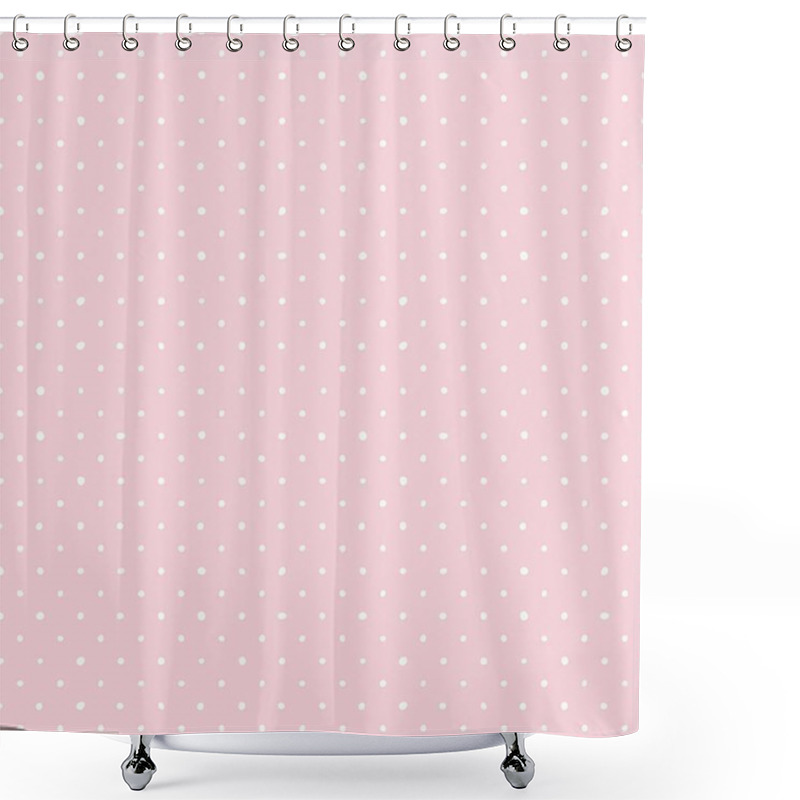 Personality  Tile Vector Pattern With White Polka Dots On Pastel Pink Background Shower Curtains