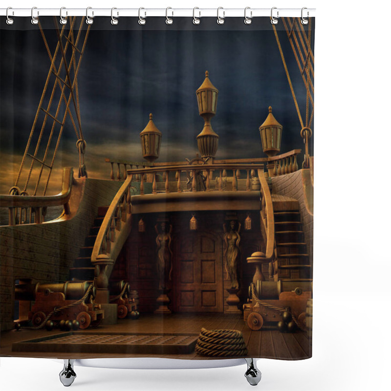 Personality  CGI Pirate Ship, Steampunk Sailing Ship Shower Curtains